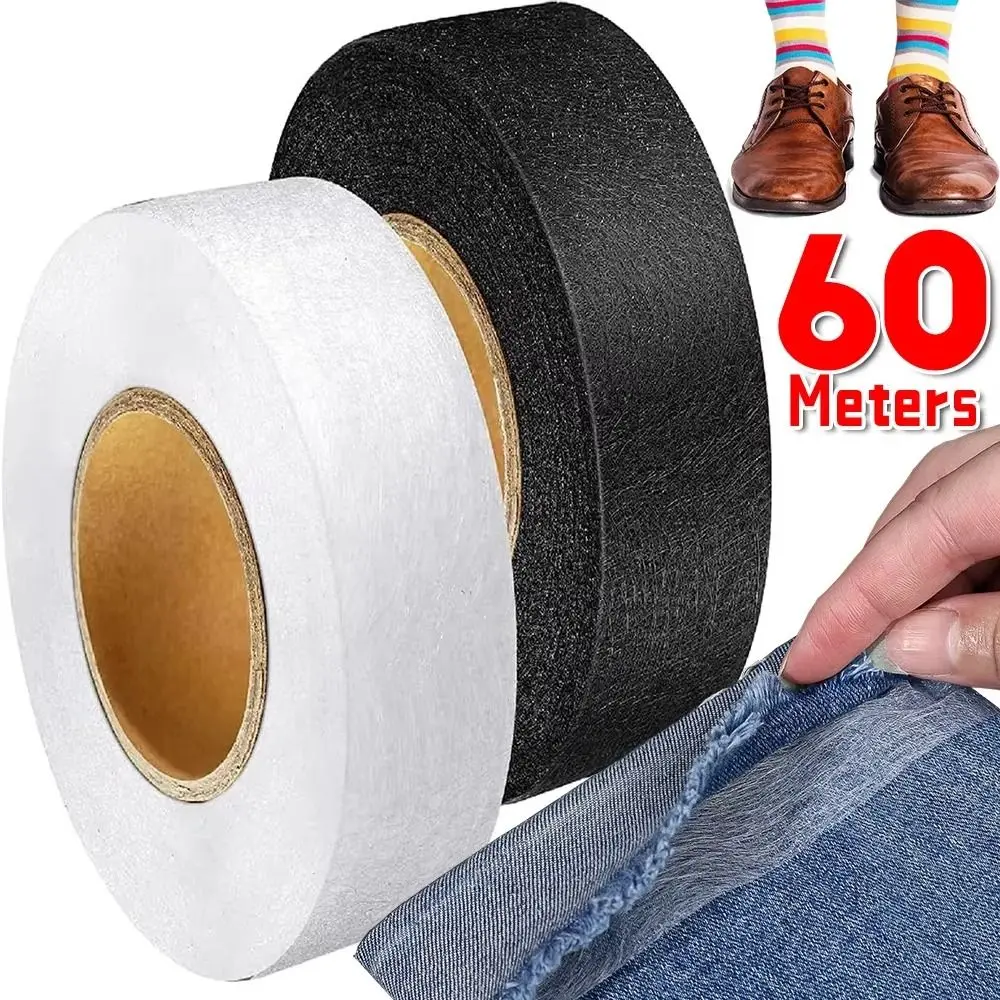 Cinta adhesiva de entrelazado de 60M, cintas de dobladillo para planchar ropa no tejida de doble cara, entrelazado de costura DIY para acortar pantalones de reparación