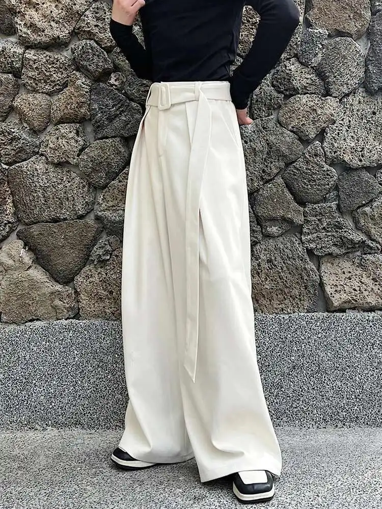 Luzhen design 2025 primavera nova moda cinto decorar calças de perna larga cor sólida solta na moda elegante calças de rua lz8824