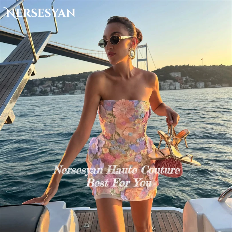 Nersesyan Boho Lace Prom Dresses Strapless Mini Appliques Cut Out A Line Party Gowns Backless 2025 Summer Guest Dress Customized