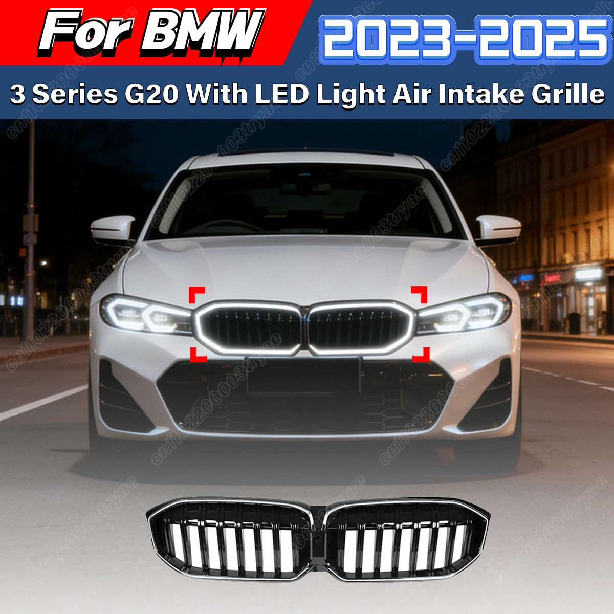 

For BMW 3 Series G20 2023 2024 2025 Car Front Bumper Single Line Style Illuminated Radiator Cover Racing Air Intake Grille Kit