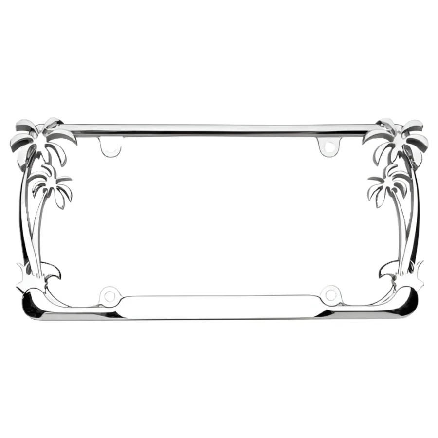 Palm Tree License Plate Frame - Chrome Plated Zinc Alloy, Tropical Car Accessories for Beach Goers & Summer Vibes, Easy Install.
