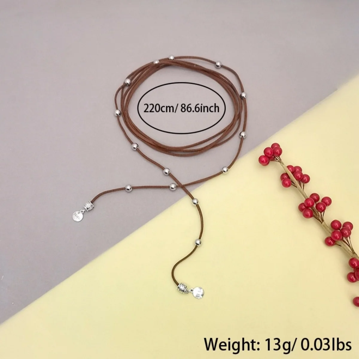 Trendige mehrschichtige Samt-Kordel-Schleifenkette für Damen und Herren, Retro-Western-Ästhetik, runde Perlen, Schleifenknoten-Choker-Schmuck. – Detail 30