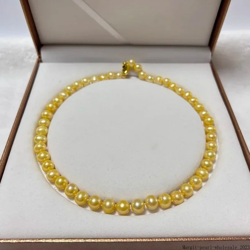 Charming 8-9mm Pearls Necklace for Women Fine Gold Nearly Round Pearls  925 Sterling Silver Jewelry Wedding Party Gifts