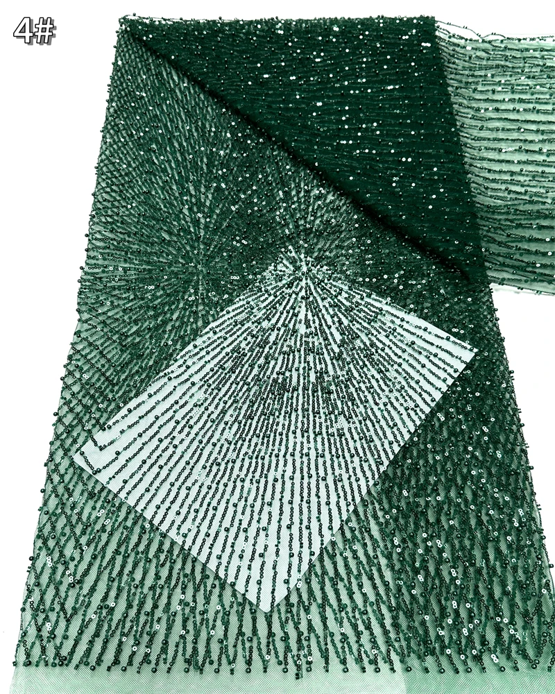 

Luxury African Nigerian High-Quality Mesh Net Lace Fabric with Sequins Beads French Tulle for Women's Party Dresses Sewing