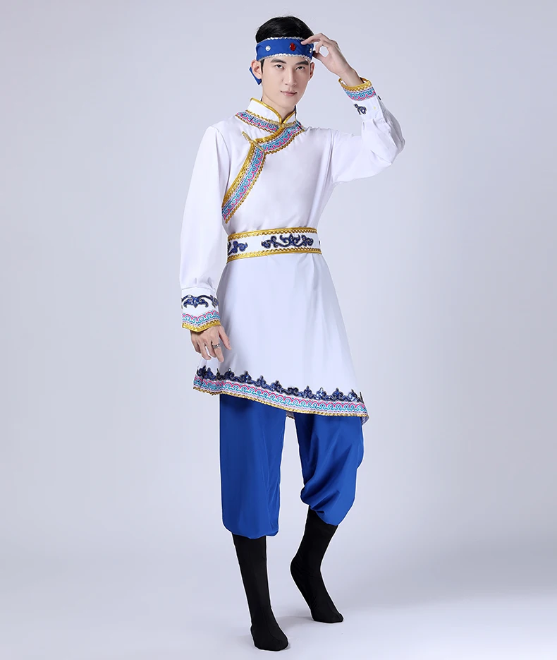 Costume de spectacle de danse mongole pour hommes, vêtements d'entraînement de danse tibétaine de Style chinois, tenue minoritaire