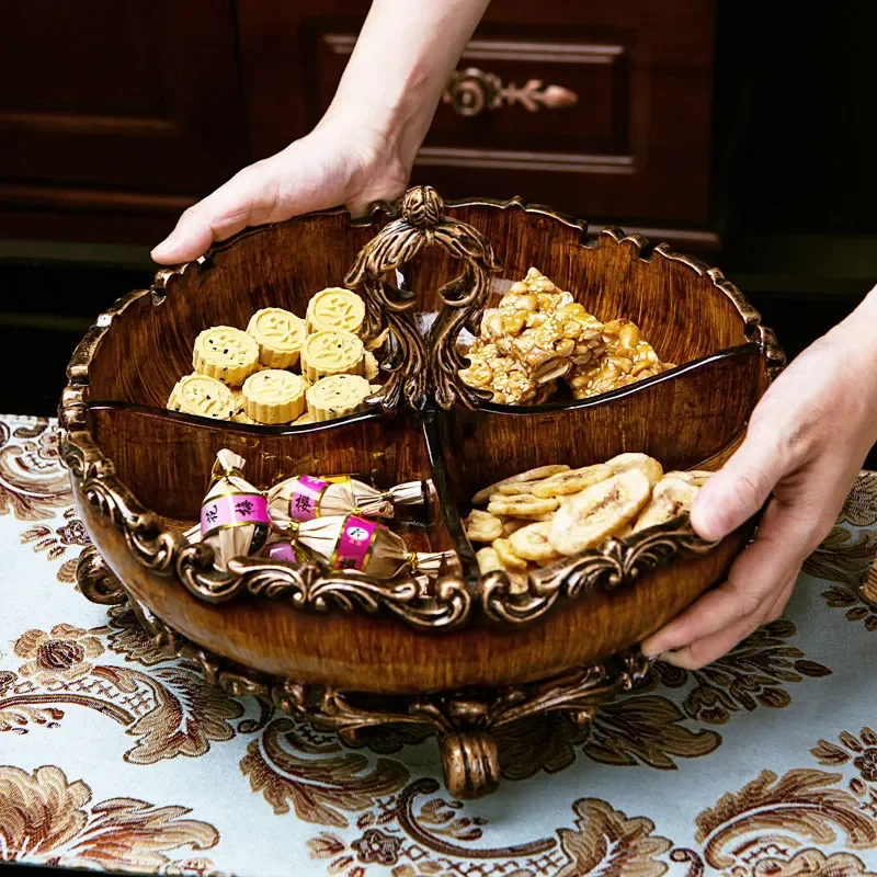 European retro grid dried fruit plate candy plate European living room coffee table home jewelry ornament model room soft decora