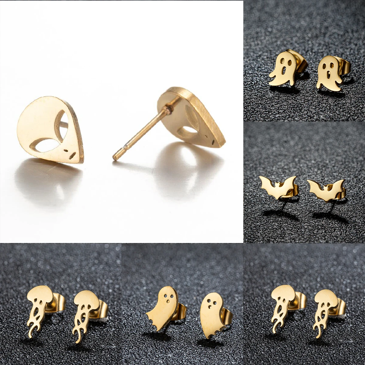 Женские серьги-гвоздики на Хэллоуин, студенческие серьги-гвоздики с тыквой и призраком, оптовая продажа ювелирных аксессуаров