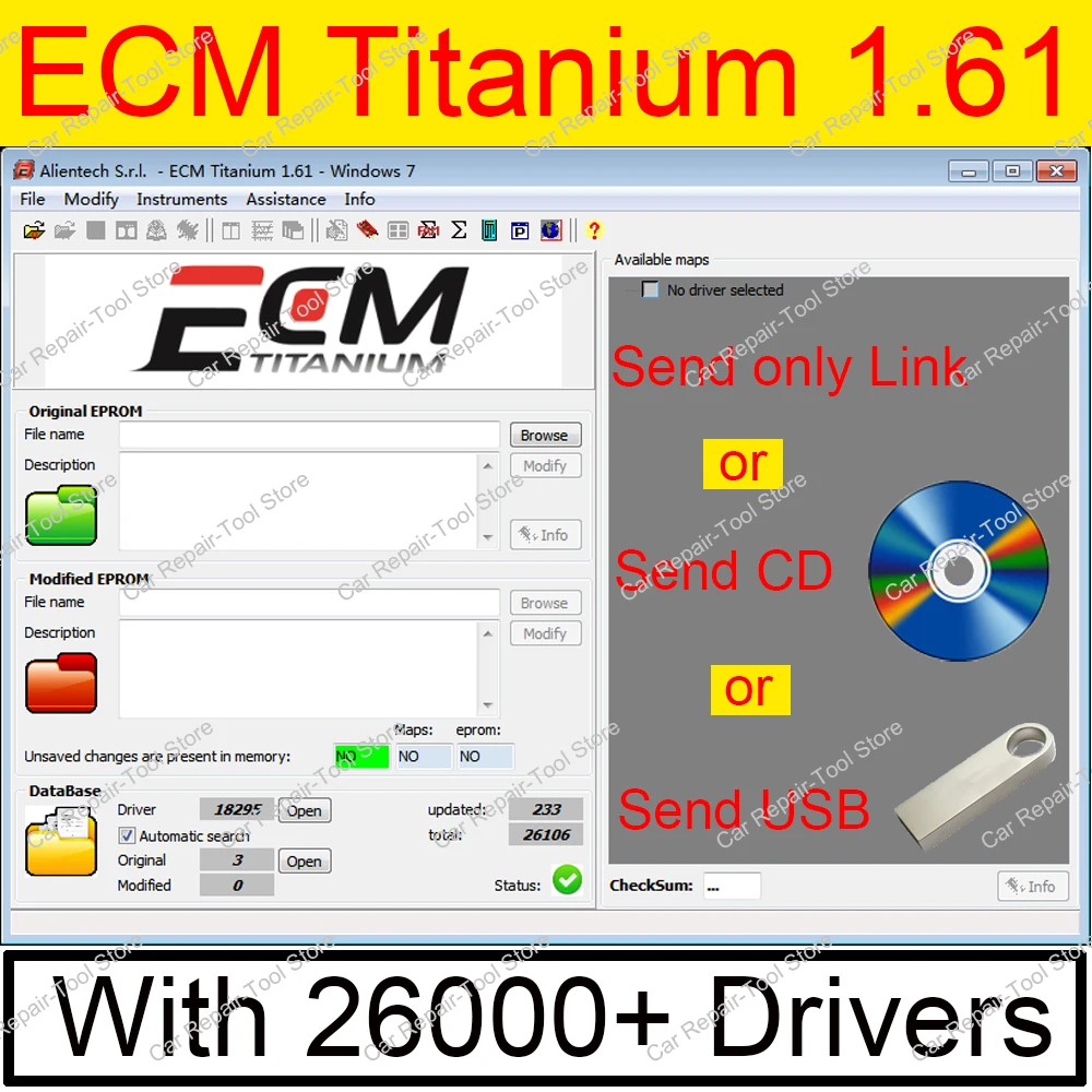 ECM TITANIUM 1.61 With 26000+ Driver 2022 Hot ECM 18259+ Drivers for ecu tool For KT-/ AG and K- ESS V2 Send link or Cd or Usb