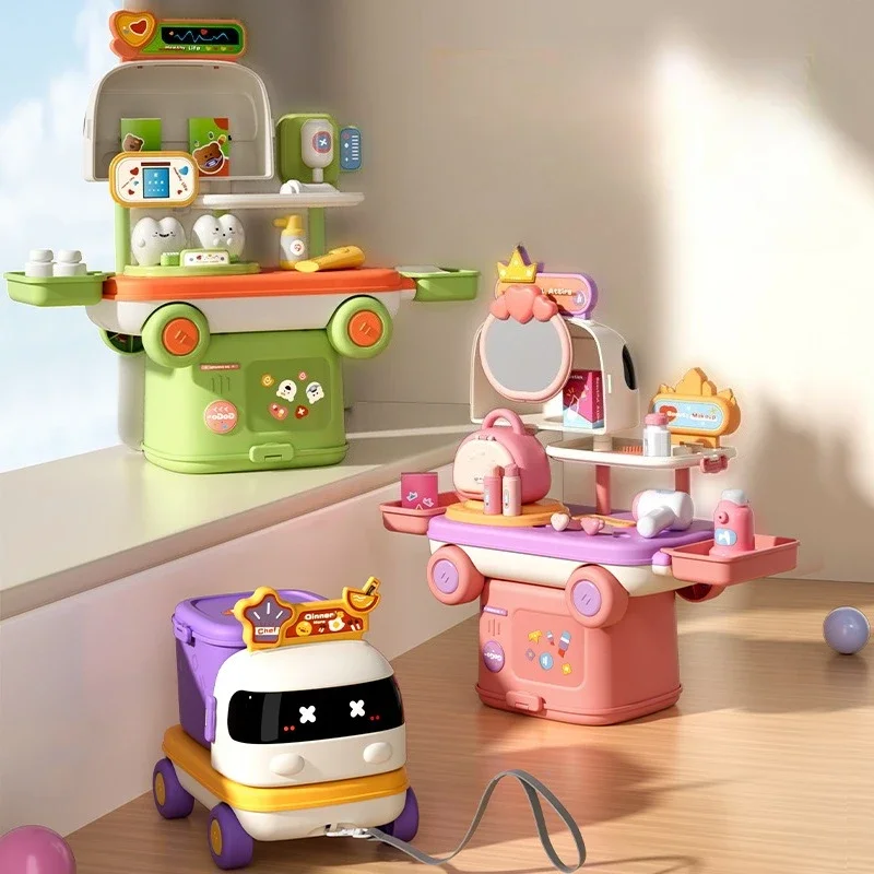Mini Food Car Playhouse Multi Functional Kids Toy Storage Kitchen Items Medical Makeup Girl Realistic Interactive Birthday Gifts