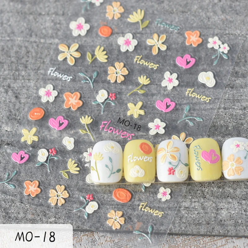 

5d Embossed Candy Yellow Pink White Bossom Petals Flowers Nail Art Decals Stickers For Nails Art Manicures Tips Decorations