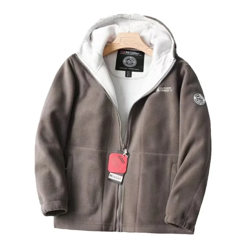 سترة شتوية سميكة من الصوف بطبقة مزدوجة للرجال مع غطاء رأس مضاد للبرد ودافئ كاجوال فضفاض مناسب من النرويج