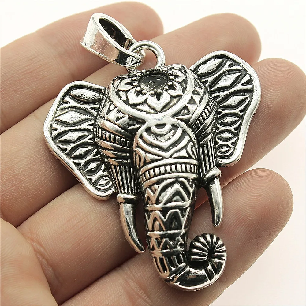 WYSIWYG 1pcs 55x47mm Lucky Elephant Pendants Charm Thai Elephant Charm Pendants Retro Thai Elephant Head Charm