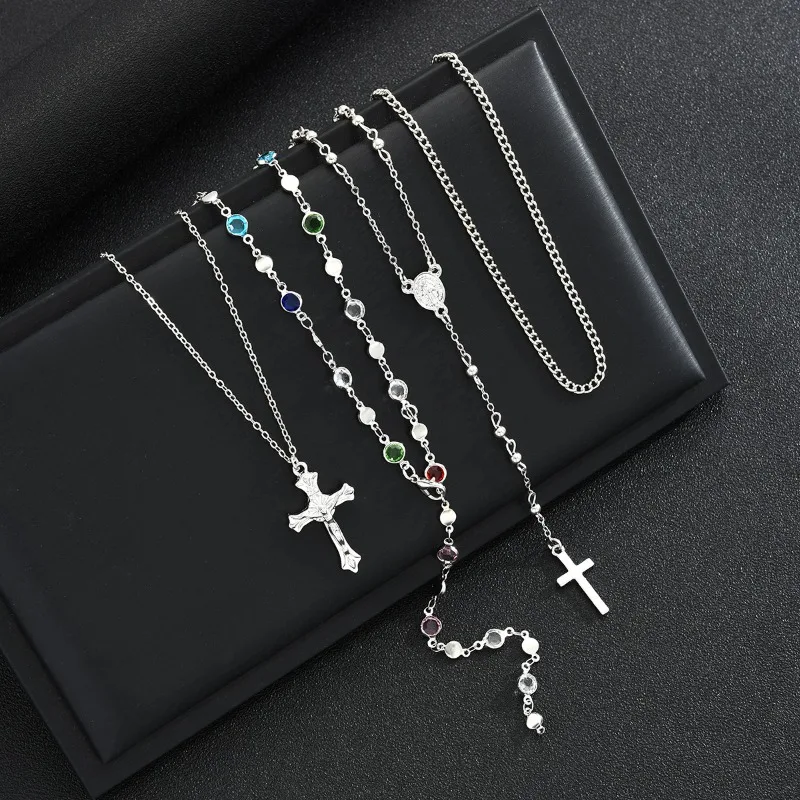 

Tassel cross pendant necklace, fashionable metal chain, layered collarbone necklaces