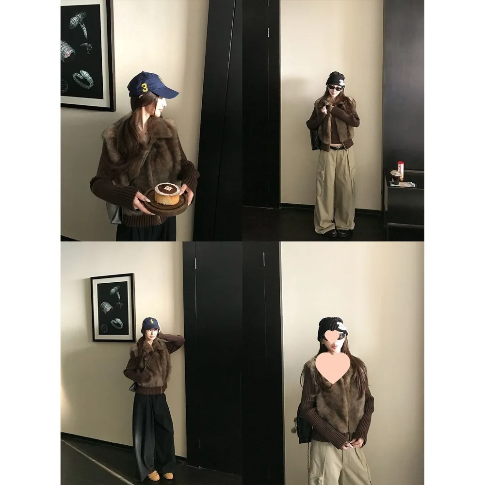 

Простая темпераментная плюшевая куртка для женщин, высококачественный дизайн с лацканами из искусственного меха, модная короткая вязаная куртка, теплая плюшевая куртка