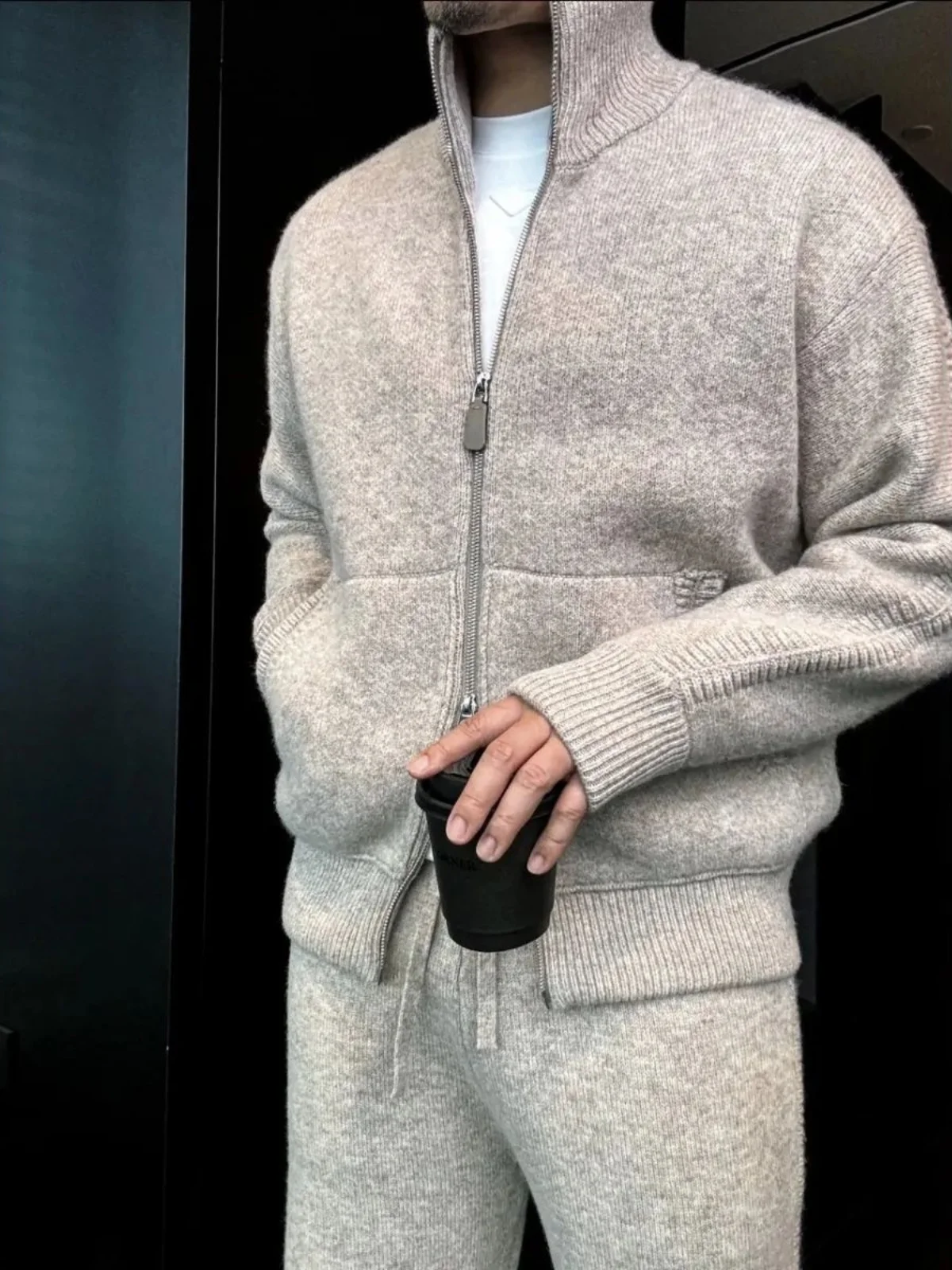 

Новая осенне-зимняя мужская вязаная кофта с двойной молнией и воротником-стойкой, утепленная, модная, мягкая, теплая, повседневная, длинная