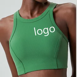 Sports Vest Yoga Tank Top Willow Leaf Strip Fan Round Cup Women's Tight Fitness Bra Quick-Drying Wholesale Customized Logo