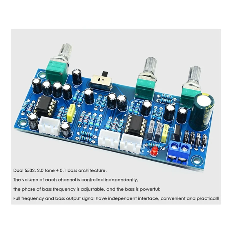 Subwoofer Low-Pass Filter Preamp Board, extensões potenciômetro ajustáveis, única fonte, 1 conjunto