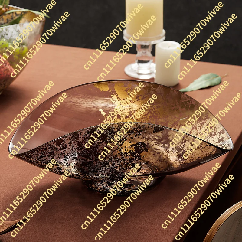 Gold foil fruit bucket European handmade creative glass plate decorative food fruit plate