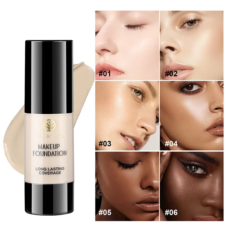 Hydrating Full-Coverage Foundation Cream - Long-Lasting, Skin Tone Matching, For All-Day Radiance 6-Color Liquid Foundation - Hy