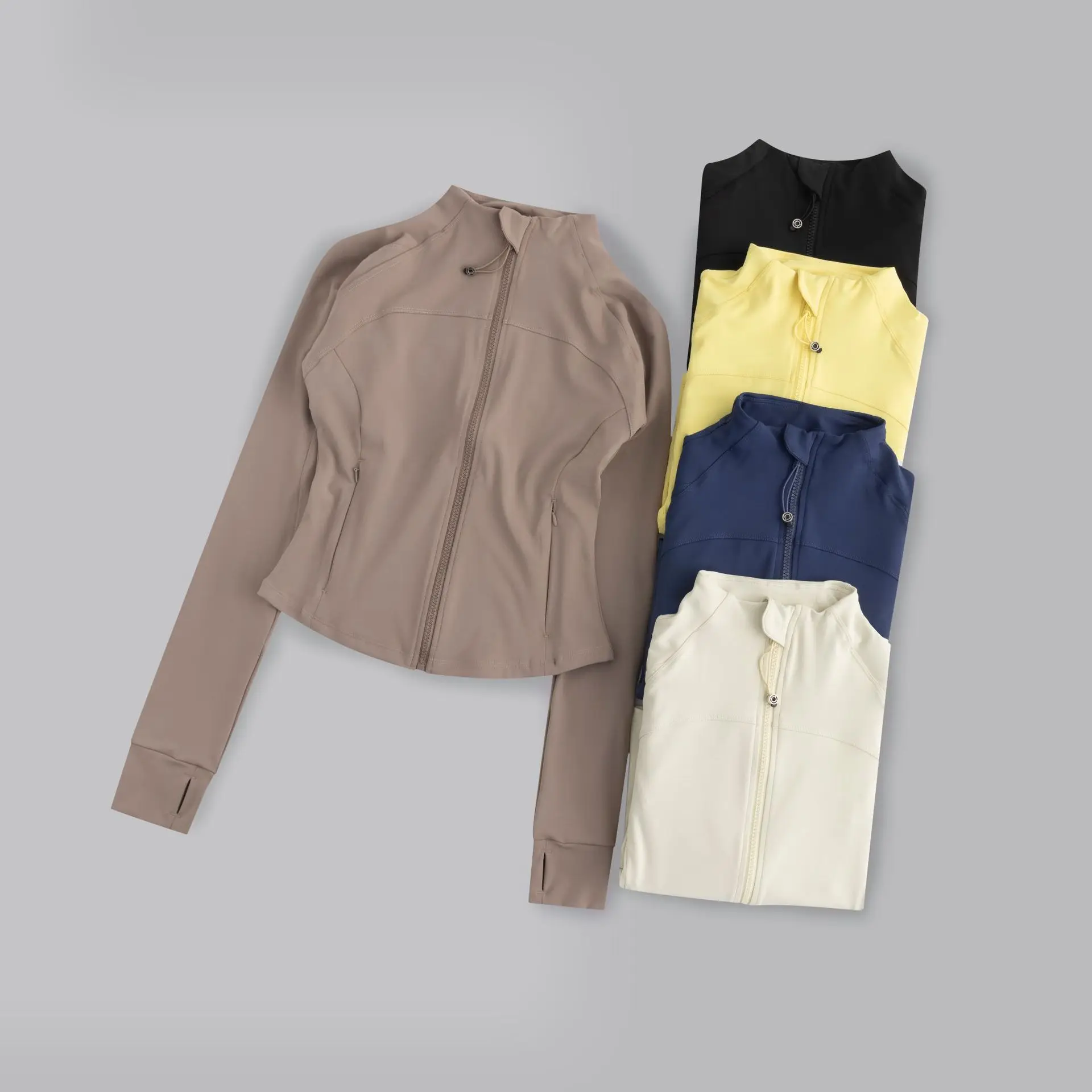 

Women's Stand Collar Full-Zip Fitness Jacket Running Slim-Fit Sports Yoga Wear with Thumb Holes