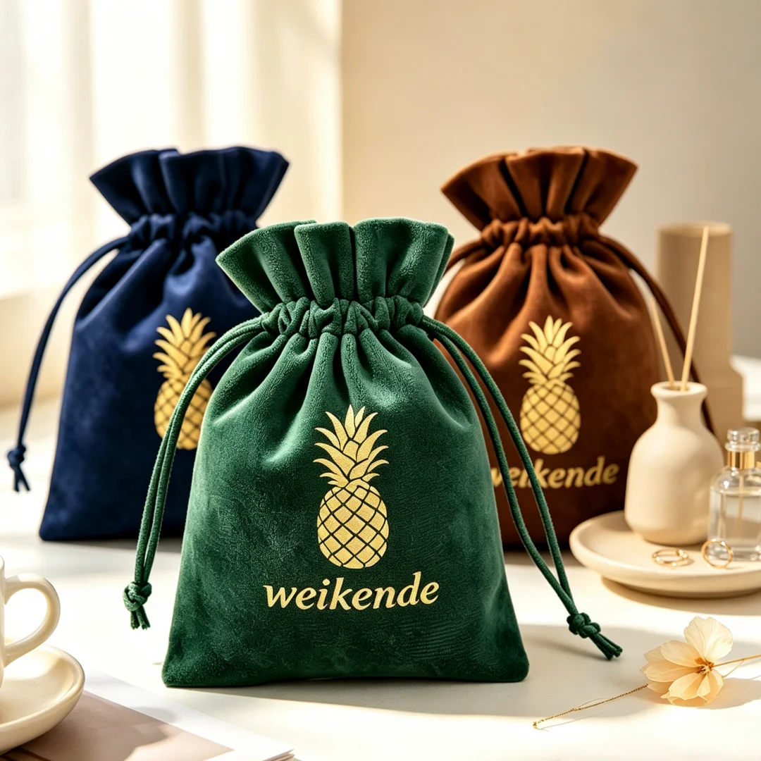 

100Pcs Luxury Jewelry Drawstring Velvet Bag Earring Necklace Handbag Wig Cosmetic Digital Device Pouch Personalized Print Logo