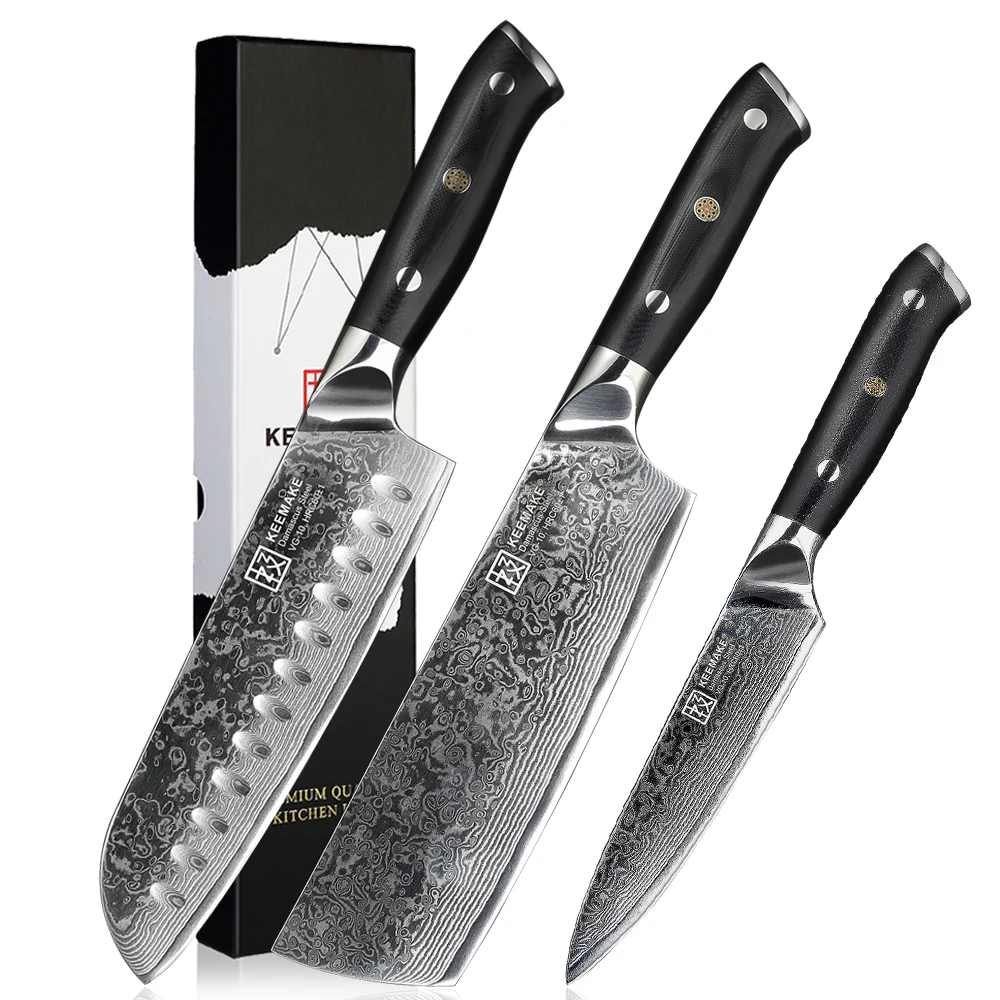 KEEMAKE Chef's Knives 1-3PCS/Set 73 Layers VG10 Core Damascus Steel Vegetable Meat Cutting Knife Kitchen Cutlery Slicing Tools