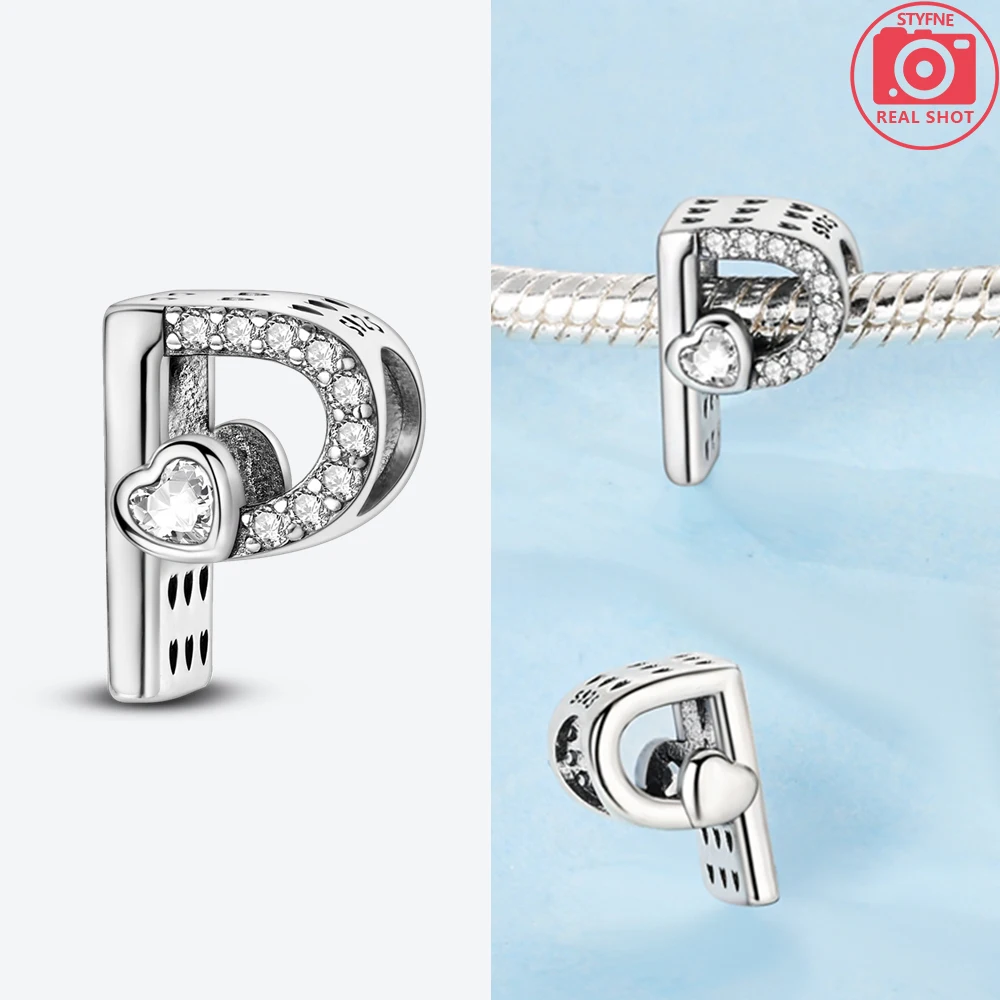 Lovely 925 Sterling Silver 26 Letter Heart-Shaped String Decoration Fit Bracelet Necklaces Handmade High-end Matching Gifts