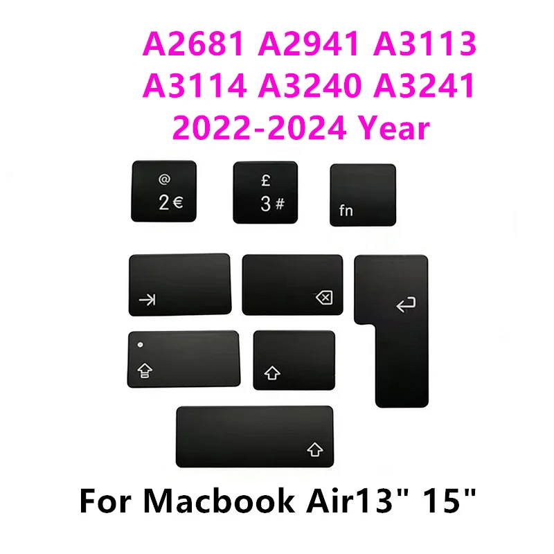 

New UK Keycaps Keys Black Color For Macbook Air 13" 15" Key Cap A2681 A2941 A3113 A3114 A3240 A3241 2022-2025 Year