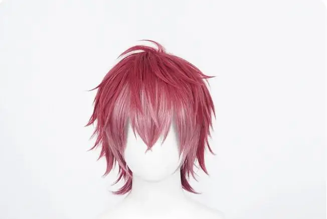 Escuro vermelho gradiente curto Cosplay peruca, cabelo sintético resistente ao calor, boné, fantasia