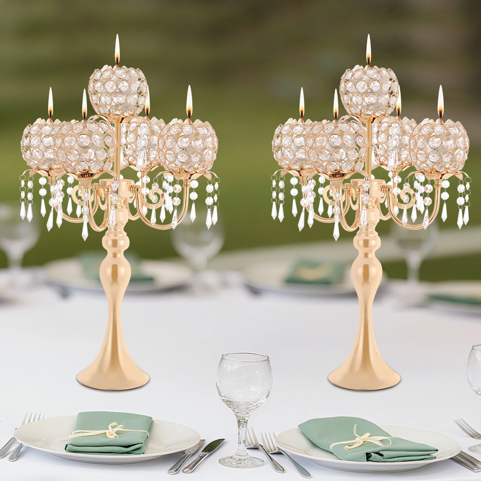 2 Stück Kandelaber-Kerzenhalter, Tisch-Kerzenhalter aus Metall mit 5 Armen für Hochzeits-Mittelstück, Requisite, Candlelight-Dinner, Heimdekoration