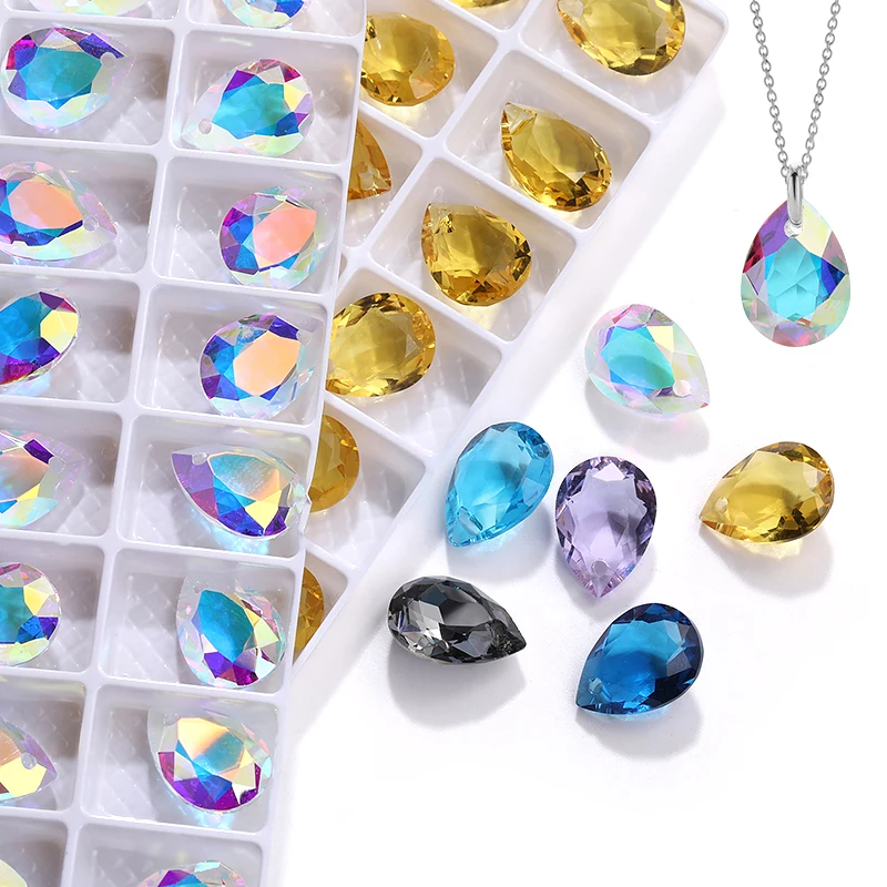 10X14mm gota de cristal de un solo agujero Diamante de imitación cristal lágrima DIY accesorios de joyería hacer colgantes pendientes cuentas de diamante DIY