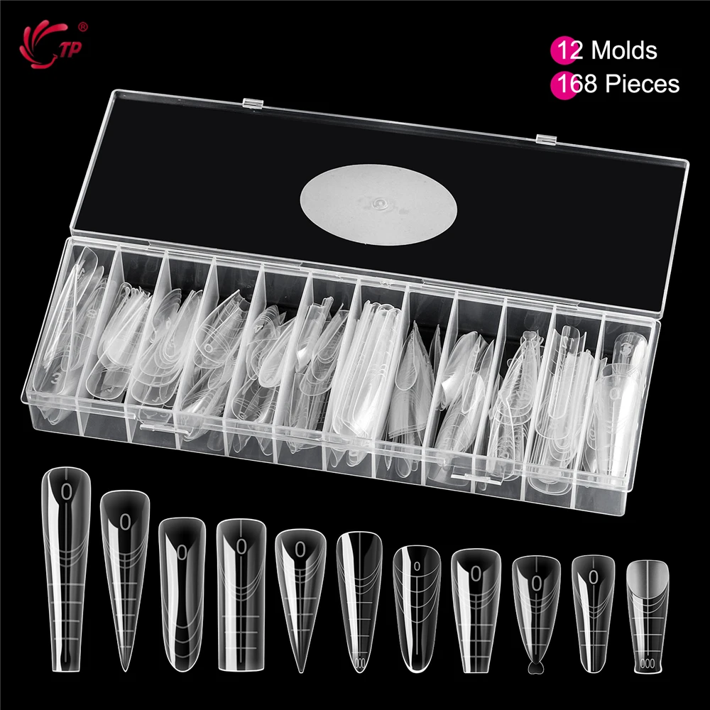 TP 168Pcs Nail Dual Forms Full Cover Quick Building Gel Mold Sets Acrylic Reusable Nail Extension System Manicure Tools 12 Types