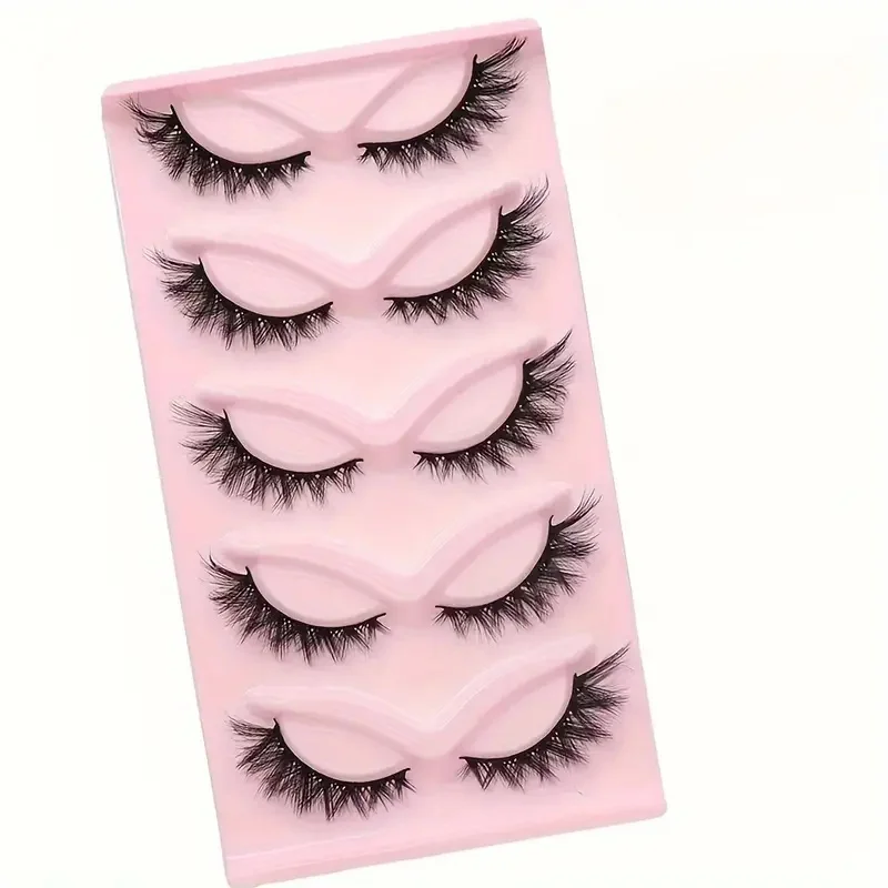 5 أزواج من الرموش الصناعية لا تسبب الحساسية على شكل عين القطة - مظهر طبيعي، رموش رقيقة وناعمة وخفيفة الوزن ومبطنة بالكامل