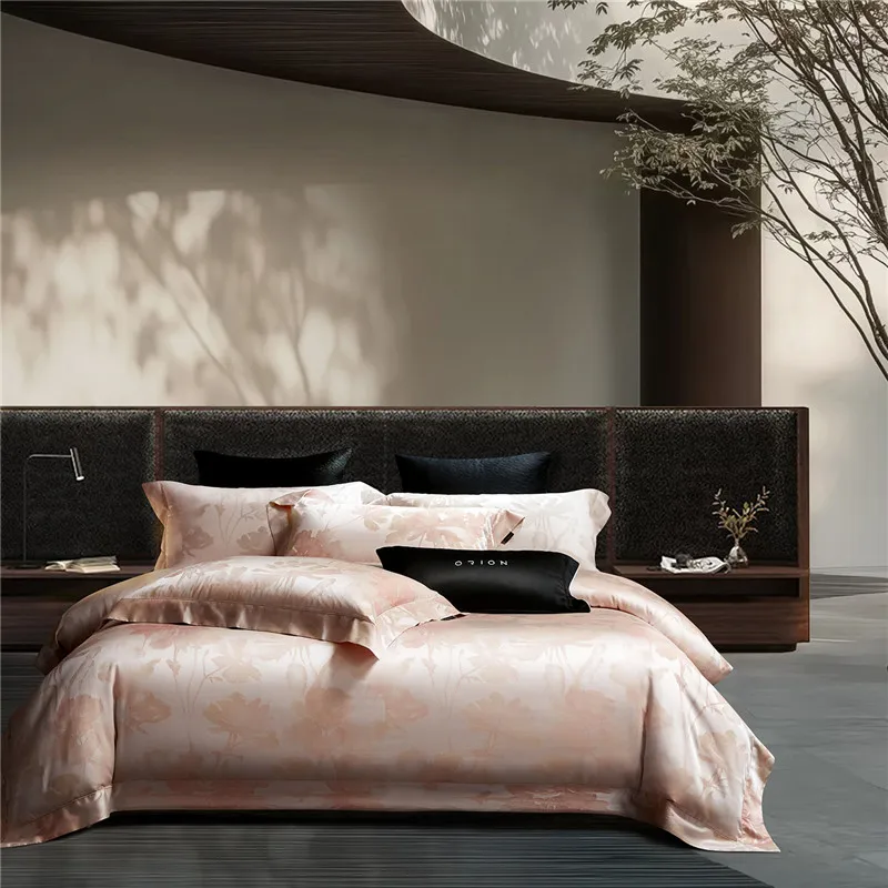 4Pcs Jacquard Egyptian Cotton Satin Silky Luxury Bedding Set Duvet Cover Bed Sheet/Fitted Sheet Pillowcases Home Textile