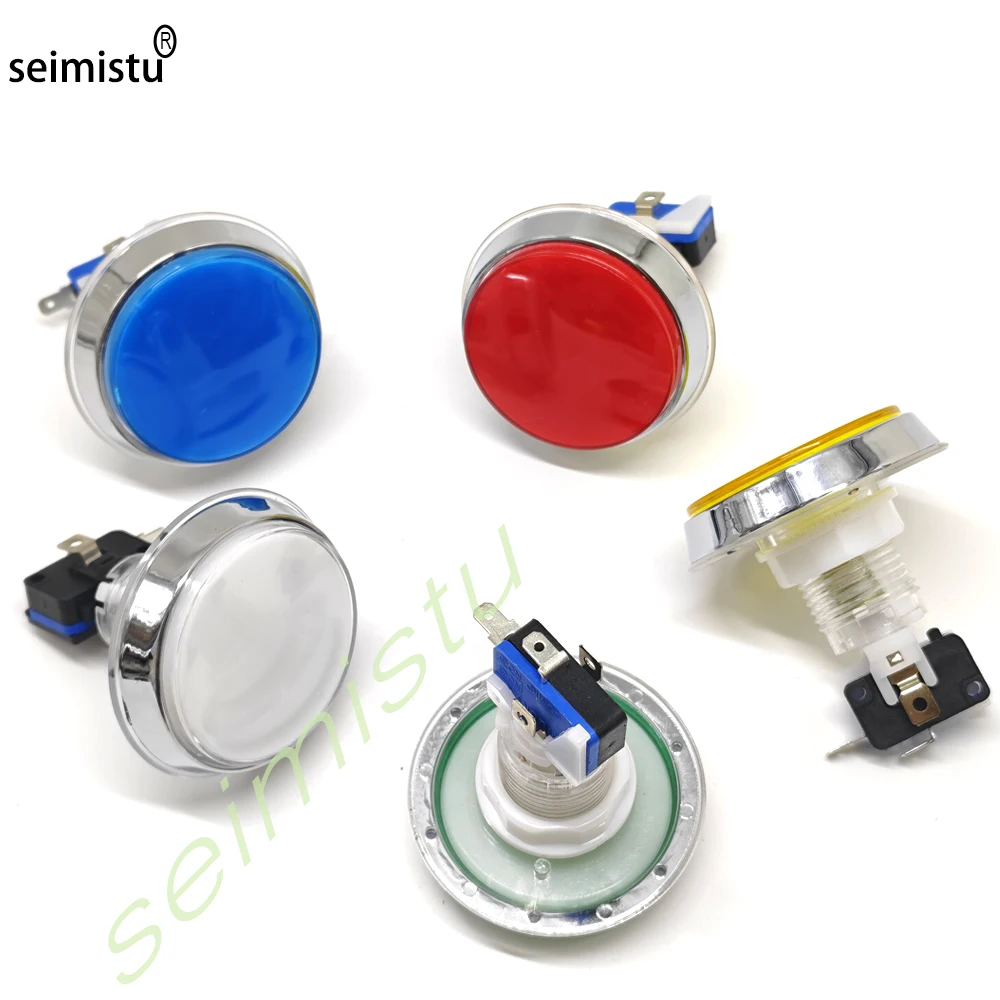60mm Chrome 12V Flat Arcade LED Button — For Pinball Machines, Vending Machines, and Kids' Racing Game Machines