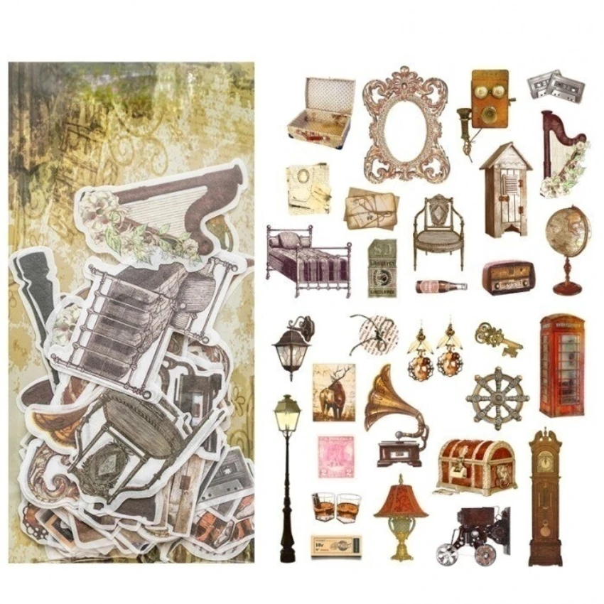 60pc/bag Vintage Object Carriage Washi Decoration Sticker Paper Diy Handmade Diary Album Scrapbooking