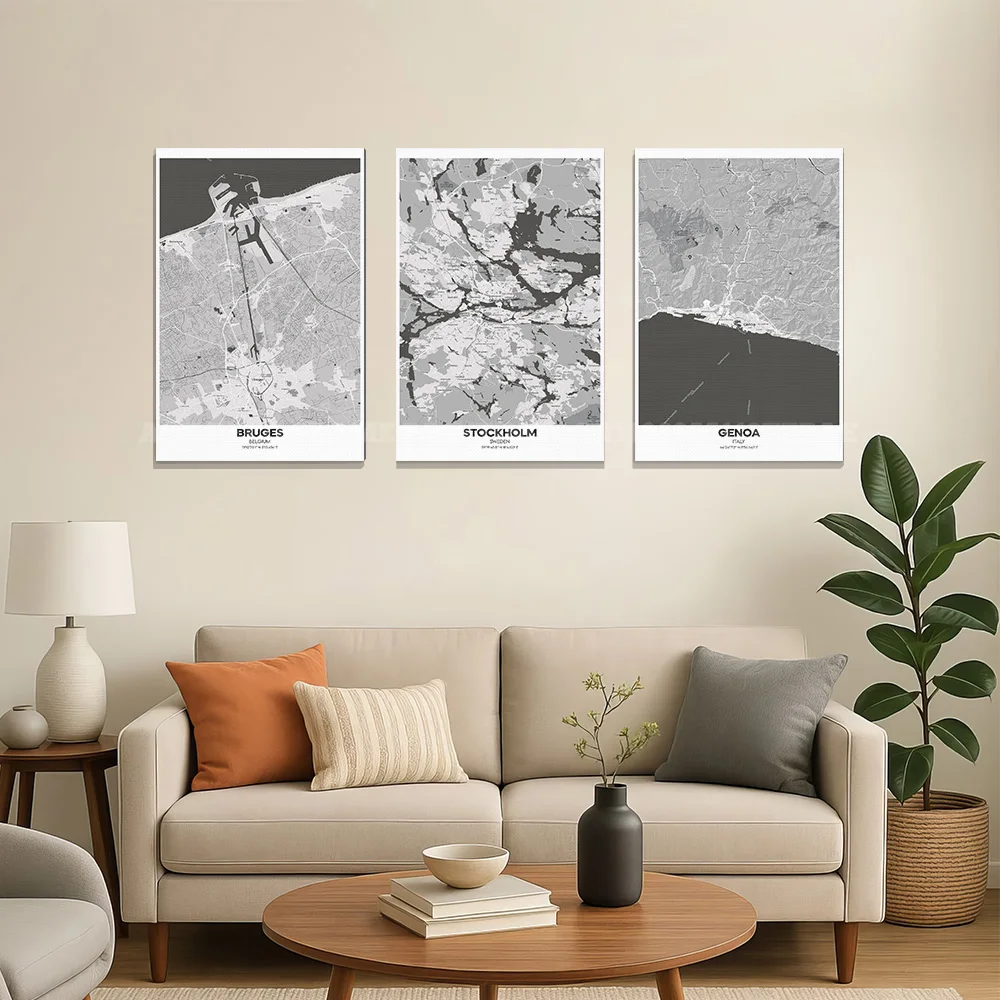 Black White City Map Canvas Poster Modern Wall Art Munich Seville Naples Florence Print Bedroom Living Room Home Decor Gift