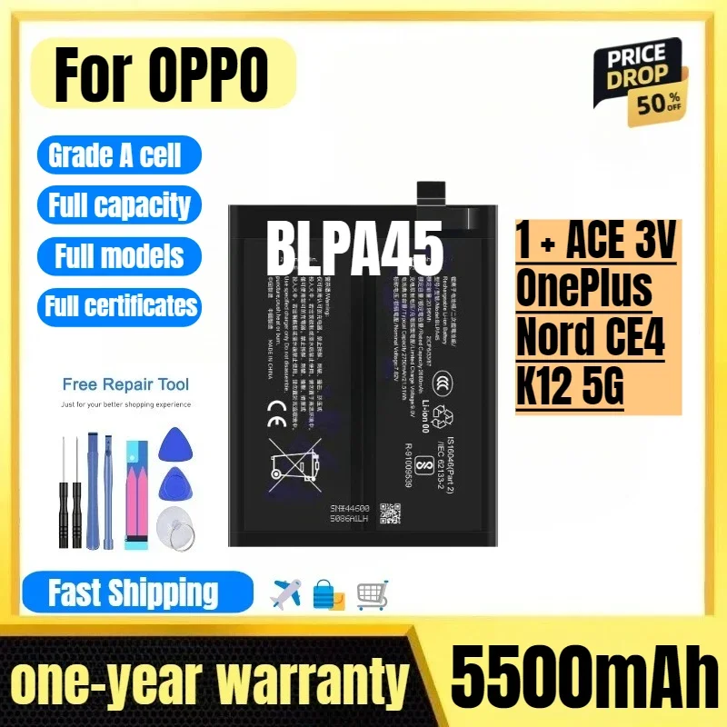 BLPA45 for OPPO 1 + ACE 3V/OnePlus Nord CE4/K12 5G Phone Battery High Quality High Capacity Replacement Bateria Grade A Cell