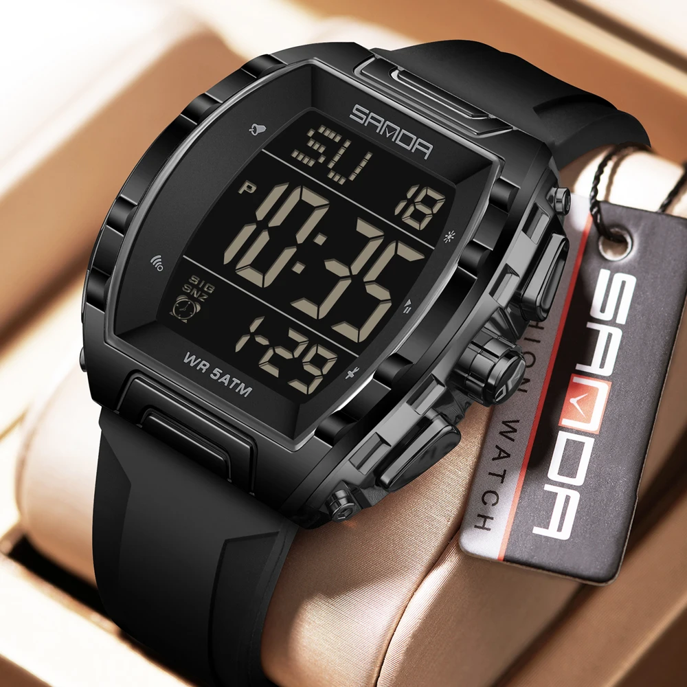 

Модные мужские цифровые часы Tonneau Design, водонепроницаемые спортивные часы на открытом воздухе для мужчин, наручные часы со светодиодной подсветкой, Relogio Masculino