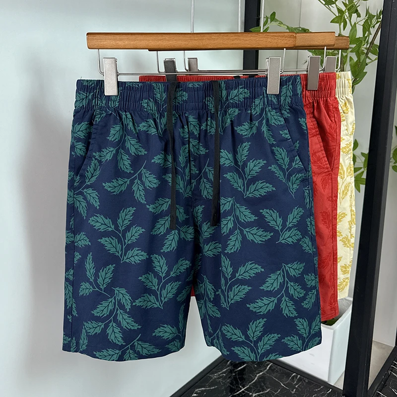

Men Hawaiian Beach Shorts 3D Print Leaf Casual Sport Shorts Holiday Personality 100% Cotton Shorts
