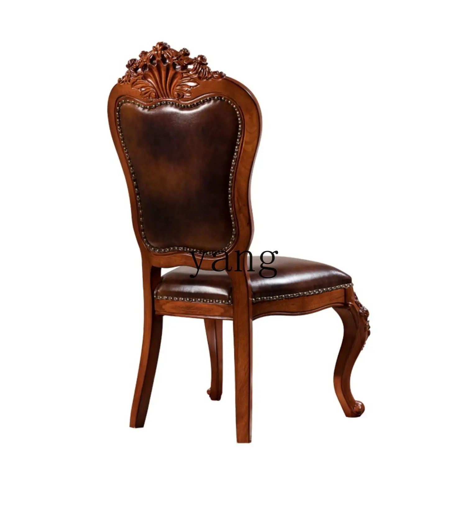 LTT American style dining chair Solid wood home leather book desk chair Balcony casual coffee table chair