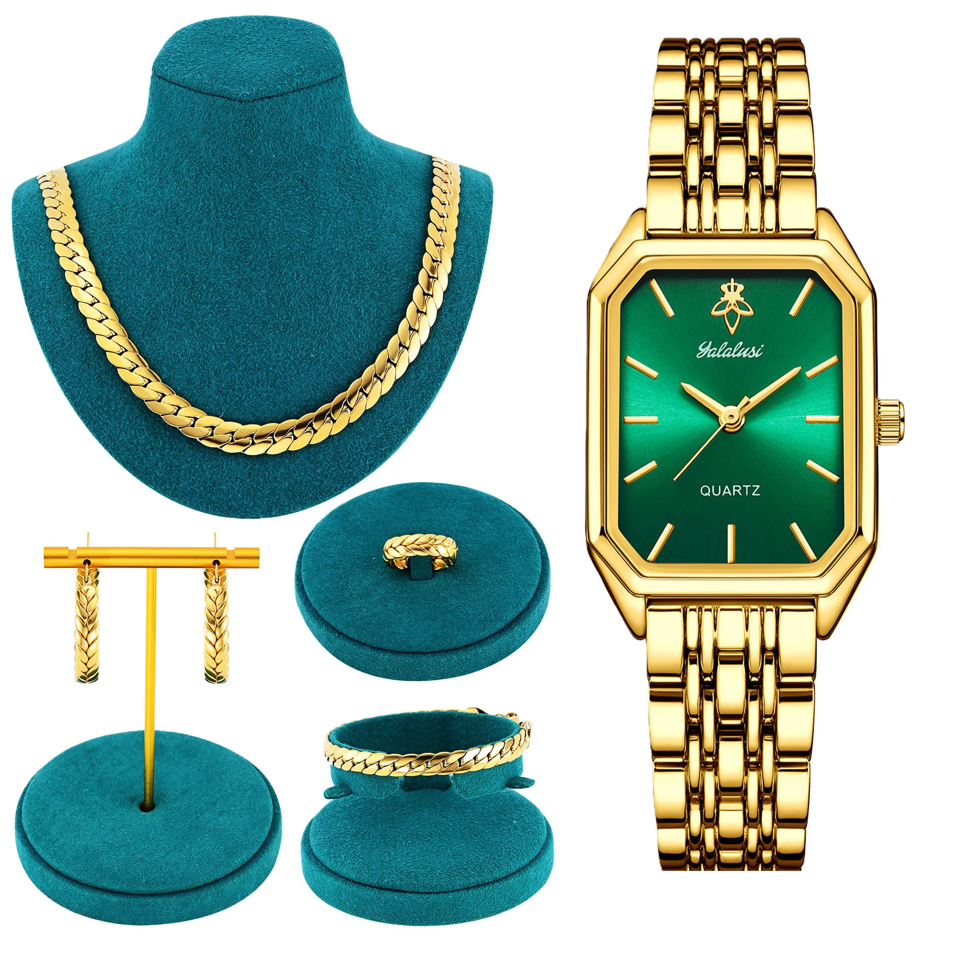 Jewelry Set Including Earrings Bracelet, And Ring; Gift Box Set; High-End And Exquisite Women'S Gift; Stylish Quartz Wristwatch.