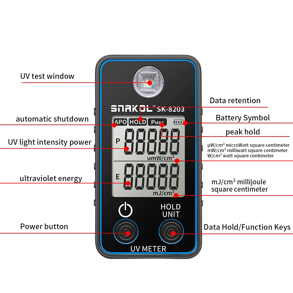 SK8203 Digital UV Illuminometer Professional UV Tester Ultraviolet Meter uvb Measurement Portable Photometer Uveometro Detector