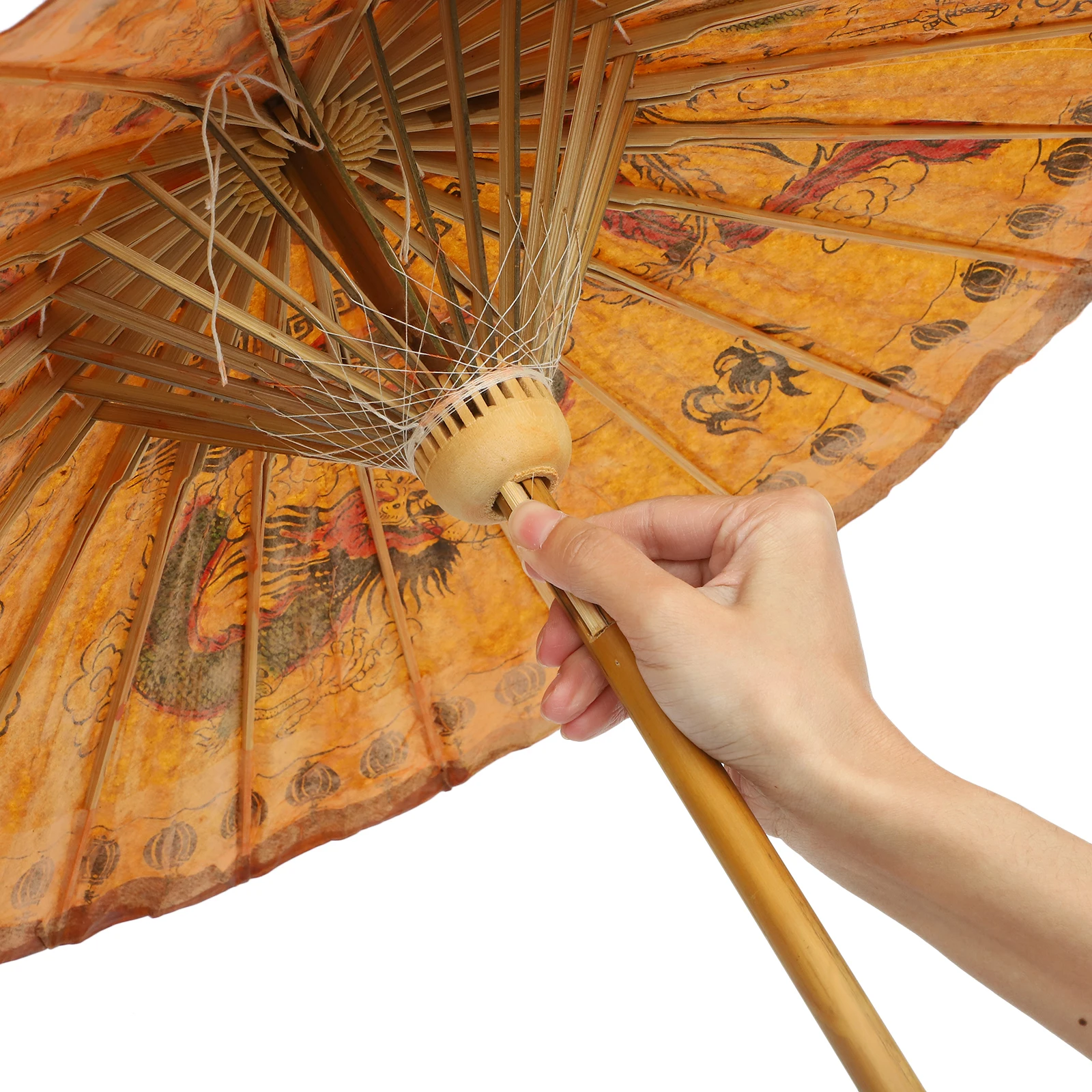 

Hand-Painted Oiled Paper Umbrella Classic Chinese Japanese Style Brown Solid Wood Handle Folding Umbrella for Party Decoration