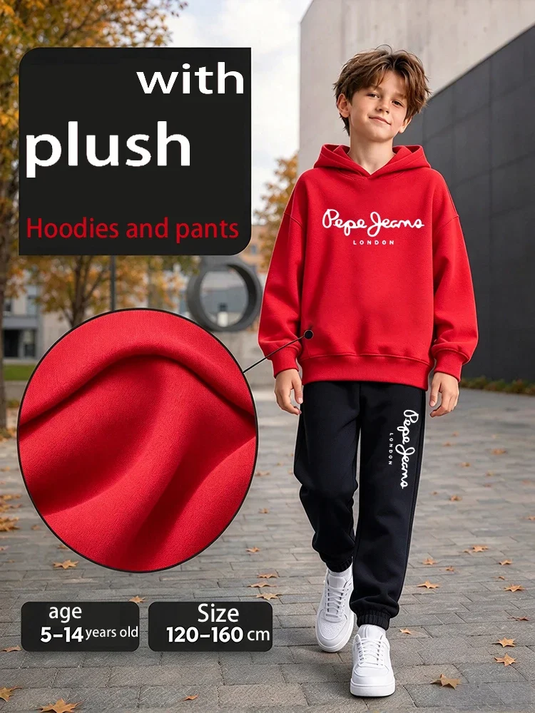 Children's Sportswear Set with Hoodie Sweatshirt And Long Pants Suitable for Kids Aged 3-13 Years Old for Engaging in Sports