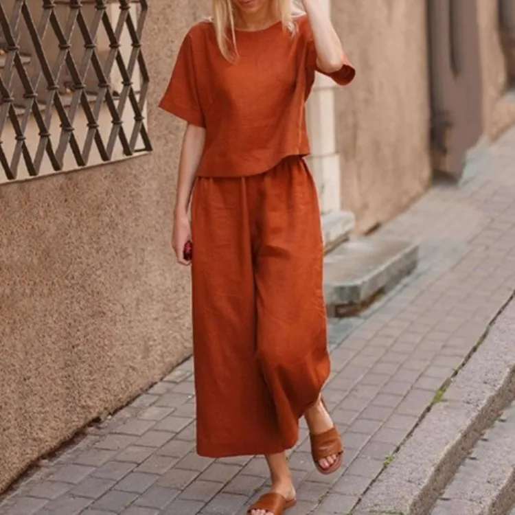 Свободный цвет ort Sve irt And Pants Set Женский модный летний хлопковый ансамбль Повседневная рабочая одежда Студенческий orm