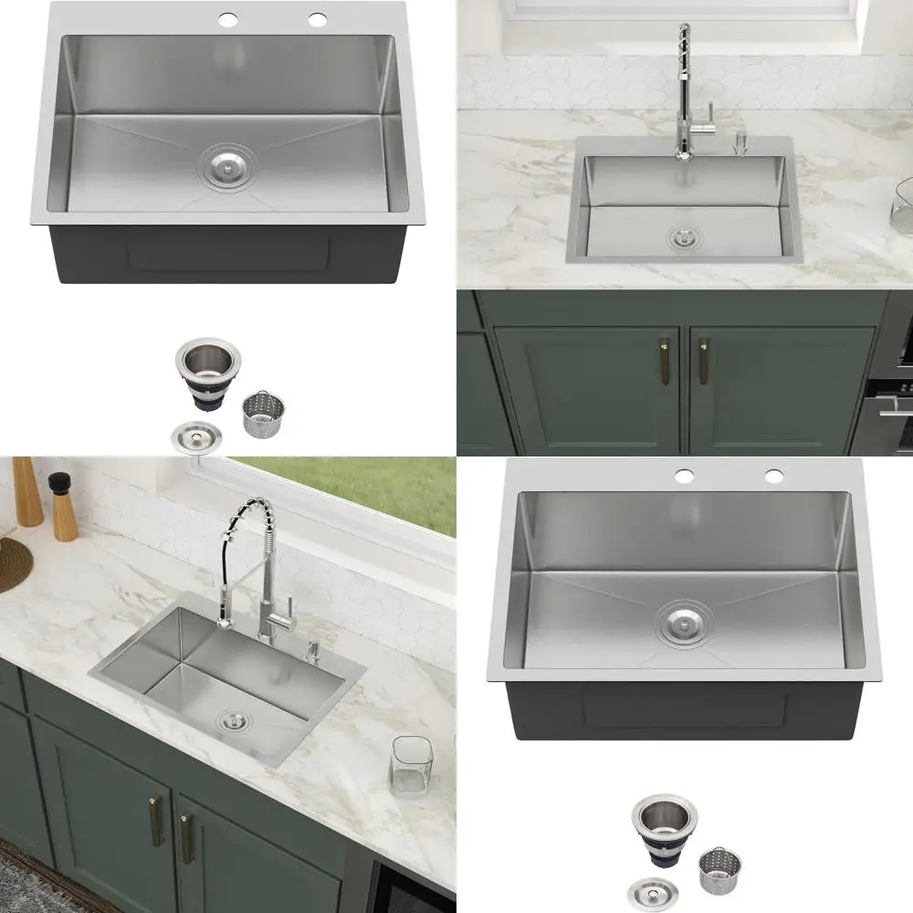 

Кухонная мойка из нержавеющей стали 18-го калибра, одинарная чаша, глубина 9 дюймов, 24 x 18 дюймов