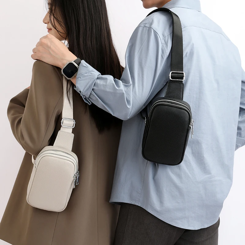 

Luxury Men's genuine Leather Shoulder Bag Lightweight Chest Waist Pack, Fashionable Messenger Bag, Couple Style Casual Phone Bag