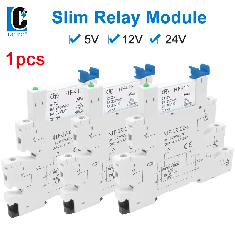 

Relay DIN Rail Mounted Slim Relay 5V 12V 24V Interface HF-41F High Frequency 41F-5-ZS 41F-12-ZS 41F-24-ZS