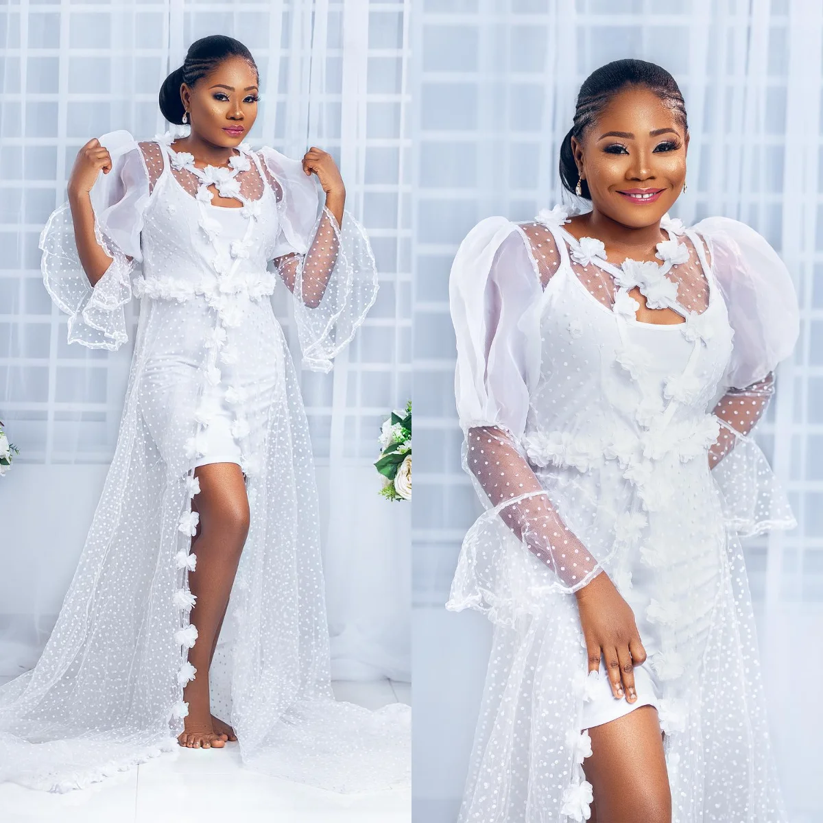 

White Lace Wedding Robe Customized Chic Bridal Robes Long Sleeve Lingerie Women Gowns Boudoir Bathrobe